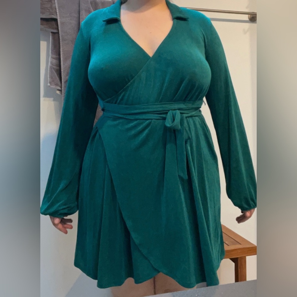 Green stretchy wrap dress